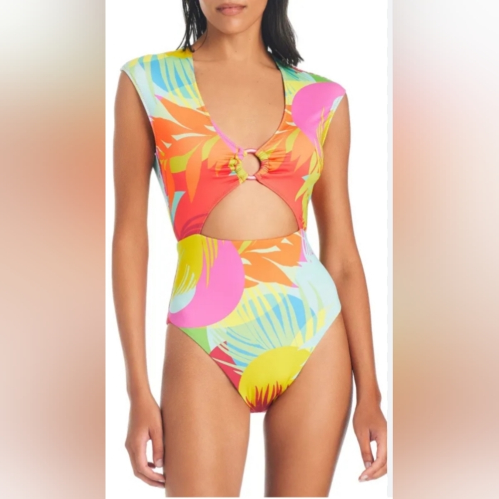 🆕SANCTUARY Tropical Cutout One Piece Swimsuit | L NWT